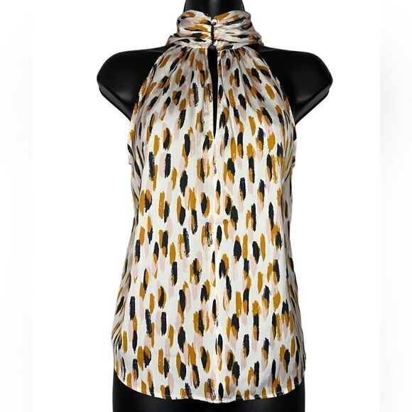Banana Republic Yellow and White Sleeveless Mock Neck Blouse / XS - Picture 1 of 16